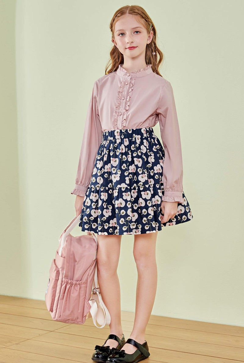 SOLOCOTE Girls Blouse Ruffle Long Sleeve Button Down Shirts Princess Cotton Loose Soft Tops Spring and Summer, 190903, Pink, 13-14Y - Image 3